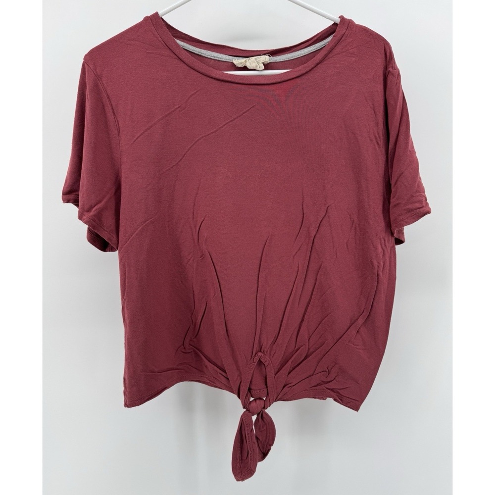 Clyde & Baxter Women's Tie Front T Shirt Top Red Size XL